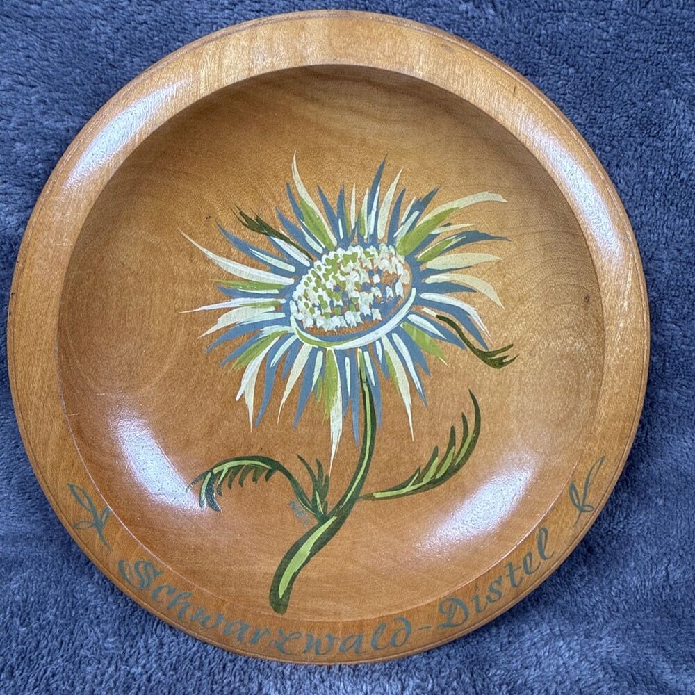 Vtg Hand Painted Wooden German Plate 7” Schwarzwald-Distel Engelhard Spielwaren
